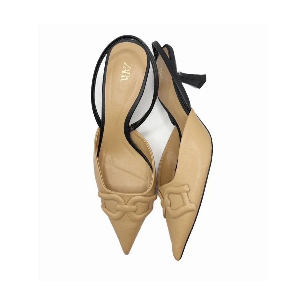 Zara Brown Black Two-Tone Slingback Kitten Heels Size 40 = US 9
